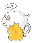 alcohol ambiguous_gender beer beverage bovid caprine container cup dialogue domestic_sheep feral fluffy foam food food_creature glass horn japanese_text kirimai mammal micro on_top sheep simple_background solo text translated white_background white_body