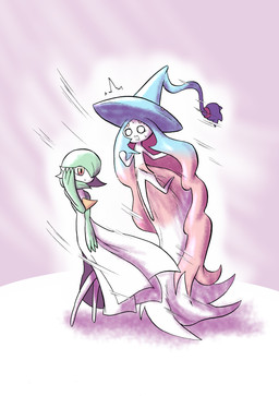 3_fingers blue_hair duo featureless_feet featureless_hands feet female fingers green_hair hair long_hair narrow_hips on_model pink_background pink_hair red_eyes short_hair simple_background tentacles thin_calves thin_legs thin_thighs wind mochy nintendo pokemon gardevoir generation_3_pokemon generation_8_pokemon hatterene pokemon_(species) 2019 absurd_res hi_res