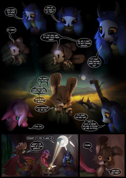 ambiguous_gender anthro blood blue_body blue_fur bodily_fluids brown_body brown_fur clothed clothing death dialogue dream floppy_ears fur grass green_eyes group horn inside linked_speech_bubble long_neck open_mouth pawpads paws pink_body pink_fur plant question sleeping speech_bubble text yellow_eyes trigaroo dant_(trigaroo) runia_(trigaroo) shivo_(trigaroo) vermily_(trigaroo) posean 2025 colored comic digital_media_(artwork) digital_painting_(artwork) english_text hi_res painting_(artwork) shaded