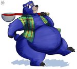 anthro blue_body blue_fur clothed clothing fur humanoid_hands male open_clothing open_shirt open_topwear overweight overweight_anthro overweight_male scar shirt simple_background solo topwear white_background lunarlillium animal_crossing nintendo groucho_(animal_crossing) bear mammal 2014