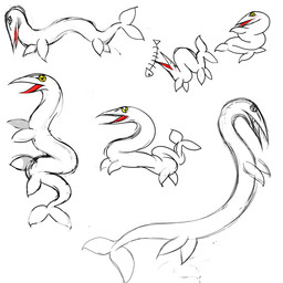 ambiguous_gender blush feral fishbone flukes open_mouth pectoral_fin serpentine simple_background snout solo tail white_background white_body yellow_eyes yogurt200 marine hi_res sketch