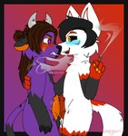 ambiguous_gender animal_genitalia animal_penis anthro balls black_hair black_sclera blush blush_lines bodily_fluids brown_hair canine_genitalia canine_penis drugs duo embarrassed erection femboy frottage fur genital_fluids genital_piercing genitals hair horn knot male male/male marijuana markings nicokitsune open_mouth orange_markings penile penis piercing purple_body purple_fur questionable_consent red_markings sex simple_background smile smoke smoke_from_mouth smoking tail white_body kiitzunegari asian_mythology east_asian_mythology japanese_mythology mythology ace_(nicokitsune) michinaga_(nicokitsune) bovid bovine buffalo canid canine cattle fox hybrid mammal digital_drawing_(artwork) digital_media_(artwork) hi_res