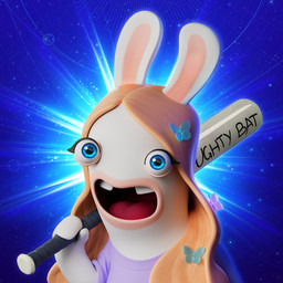 accessory alternate_species anthro bent_arm blonde_hair blue_background blue_eyes buckteeth clothed clothed_anthro clothed_female clothing cosmic_background eyelashes female female_anthro flat_chested fur furrification hair hair_accessory holding_baseball_bat light long_ears long_hair looking_at_viewer mitten_hands multicolored_body multicolored_hair no_eyebrows noseless open_mouth open_smile purple_clothing purple_shirt purple_topwear right-handed shirt simple_background smile smiling_at_viewer solo space space_background tan_body tan_eyelids tan_inner_ear tan_skin teeth text topwear two_tone_body two_tone_hair wavy_hair white_body white_fur virgile_maratrey raving_rabbids rayman_(series) ubisoft nalopia lagomorph mammal rabbid 1:1 2022 3d_(artwork) absurd_res autodesk_maya_(artwork) bust_portrait colored digital_media_(artwork) english_description english_text hi_res lighting official_art portrait shaded zbrush_(artwork)