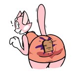 anthro big_butt black_eyes bread butt cheek_tuft clothing dress exclamation_point facial_tuft female food fur huge_butt jelly_(food) looking_at_viewer looking_back looking_back_at_viewer open_mouth pink_body pink_clothing pink_dress pink_fur raised_tail rear_view sandwich_(food) simple_background solo tail thick_thighs tight_clothing tight_dress toast tuft white_background white_body white_fur wide_hips nanodude78 super_planet_dolan shima_luan domestic_cat felid feline felis mammal 1:1