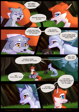 blue_body blue_eyes blue_fur bodily_fluids comforting crying dialogue female feral fur licking orange_body orange_fur outside sad tears text tongue young rukifox ice_(rukifox) riu_(rukifox) canid canine fox mammal red_fox true_fox comic english_text hi_res