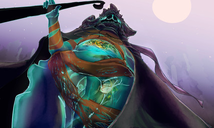 ambiguous_gender anal anal_vore anthro blue_body cloak clothing extreme_size_difference female feral full_tour genitals group internal looking_at_viewer low-angle_view safe_vore size_difference staff translucent translucent_body unwilling_prey vore vulva cuttlescuttle avian bird bovid caprine chicken galliform ghost mammal peafowl phasianid sheep spirit 5:3 absurd_res digital_media_(artwork) hi_res