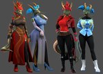 2024 3d_(artwork) 5_fingers anthro armwear asian_clothing before_and_after belt blender_(software) blue_eyes blue_hair boots bottomwear bras_(petruz) breasts chinese_clothing chinese_dress clothed clothing comparison digital_media_(artwork) dragon dress duo east_asian_clothing eastern_dragon elbow_gloves female fingerless_elbow_gloves fingerless_gloves fingers footwear gloves green_body green_scales hair handwear hi_res high_heels horn horn_jewelry horn_ring humanoid_hands isu_(petruz) jacket jewelry legwear mythological_creature mythological_scalie mythology pants petruz petruz_(copyright) red_eyes red_hair ring_(jewelry) scales scalie sibling_(lore) sister_(lore) sisters_(lore) source_filmmaker standing stockings topwear