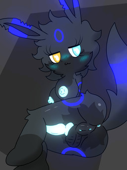 animal_genitalia animal_penis anthro anthrofied anus balls black_background black_body black_fur black_nose blue_anus blue_eyes blue_penis blue_vulva blush breasts canine_genitalia canine_penis eyelashes fur genitals glowing glowing_genitalia glowing_markings glowing_nipples glowing_penis glowing_vulva herm heterochromia intersex looking_at_viewer lying markings nipples nude nude_anthro on_side penis pokemorph presenting simple_background solo vulva yellow_eyes xammyxx nintendo pokemon fan_character eeveelution generation_2_pokemon pokemon_(species) umbreon 2025 3:4 absurd_res digital_media_(artwork) hi_res ibispaint_(artwork) shaded signature soft_shading watermark