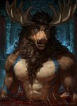 anthro antlers blood blue_eyes bodily_fluids horn male muscular muscular_anthro muscular_male solo tuft alsares diffuse_moose deer mammal moose new_world_deer 2024 digital_media_(artwork) digital_painting_(artwork) hi_res painting_(artwork)