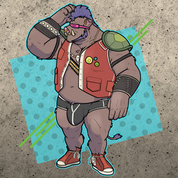 anthro armor bandolier bracers briefs brown_body bulge cheek_tuft clothed clothing converse_shoes eyewear facial_piercing facial_tuft hair looking_aside male mohawk nose_piercing nose_ring overweight overweight_male pantsless pauldron piercing purple_hair ring_piercing scratching_head solo sunglasses sunglasses_on_face topwear tuft tusks underwear vest wearing_sunglasses zsombor teenage_mutant_ninja_turtles teenage_mutant_ninja_turtles_(2014) bebop mammal suid suine warthog 1:1 hi_res