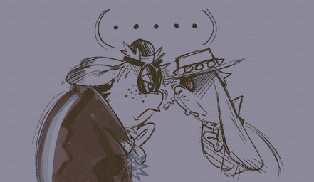 anthro black_clothing black_eyewear black_hat black_headwear black_sunglasses blue_eyes bow_tie bowler_hat brown_trenchcoat buckteeth closed_frown clothed clothed_anthro clothed_male clothing coat duo ellipsis eye_contact eyewear floppy_ears freckled_face freckles frown frowning_at_another grey_bow_tie hat headgear headwear logo long_ears looking_at_another lop_ears male male_anthro motion_lines mouth_closed noseless red_eyes side_view simple_background sniffing sunglasses teeth topwear trenchcoat twitching brainleftovers mario_bros mario_plus_rabbids_sparks_of_hope nintendo raving_rabbids rayman_(series) super_mario_odyssey ubisoft broodal rango_(mario) t.s._woodrow lagomorph leporid mammal rabbid rabbit 2023 artist_logo colored crossover digital_drawing_(artwork) digital_media_(artwork) english_description shaded