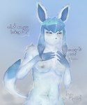 anthro areola bodily_fluids breasts female nipples small_breasts solo sweat sweatdrop white_areola white_nipples kyumossy nintendo pokemon eeveelution generation_4_pokemon glaceon pokemon_(species) 5:6 absurd_res hi_res