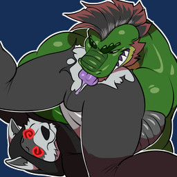 anal anthro anthro_on_anthro arms_around_partner arms_around_waist body_hair bottomwear bulge cheek_tuft chest_hair cloak clothed clothed/nude clothing defeated dizzy dominant dominant_male duo facial_markings facial_tuft fully_clothed fur fuzzy green_body grey_body grey_fur grin hair head_markings high-angle_view hood hood_up hooded_cloak interspecies legs_up licking male male/male markings mask_(marking) mohawk muscular muscular_anthro muscular_male narrowed_eyes nude oral outline pants questionable_consent red_eyes rimming sex simple_background smile spiral spiral_eyes submissive submissive_male tailless teeth tongue tongue_out torn_bottomwear torn_clothing torn_pants transparent_background tuft unconscious upside_down dirtymache dreamworks puss_in_boots_(franchise) death_(puss_in_boots) invader_(invaderthegator) alligator alligatorid canid canine canis crocodilian mammal reptile scalie wolf 1:1 alpha_channel