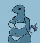 anthro belly big_breasts bouquet bra breasts circle_eyebrows clothing eyebrows female flower flower_bouquet hands_behind_back looking_at_viewer navel plant slightly_chubby smile smiling_at_viewer solo tight_bra underwear whiskers appelsaus pallas_(appelsaus) mammal marine pinniped seal 2025 black_and_blue monochrome sketch