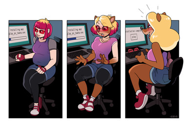 anthro base_one_layout basic_sequence blonde_hair blue_eyes breast_expansion breasts clothed clothing detailed_background expansion eyewear female glasses hair human_to_anthro linear_sequence multicolored_hair one_row_layout pink_hair solo species_transformation surprised three_frame_image three_frame_sequence transformation transformation_sequence blackshirtboy activision crash_bandicoot_(series) tawna_bandicoot bandicoot human mammal marsupial 2018 absurd_res hi_res sequence