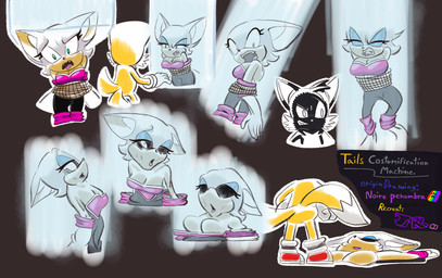 age_difference anthro bound clothing duo evil_grin female forced forced_transformation hollow_body male older_female skinsuit smile suit_transformation tight_clothing transformation unusual_anatomy young young_male mexelements sega sonic_the_hedgehog_(series) miles_prower rouge_the_bat bat canid canine fox mammal hi_res