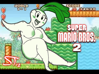 blush breasts female food green_body green_eyes green_skin leaf nipples not_furry nude plant screencap screencap_background smile solo text turnip vegetable mandemolition mario_bros nintendo super_mario_bros._2 elemental_creature flora_fauna humanoid 4:3 english_text