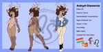 anthro brown_hair clothed clothing curled_hair female fur hair heterochromia hooves horn jacket multicolored_body multicolored_fur solo text topwear darkdukewolf cervine deer mammal hi_res spanish_text