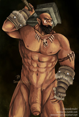5_fingers abs armband beard biceps big_muscles big_penis biped bone clothing facial_hair fingerless_gloves fingernails fingers foreskin front_view genitals gloves gloves_only half-closed_eyes hammer handwear handwear_only holding_object holding_weapon huge_penis humanoid_genitalia humanoid_hands humanoid_penis humanoid_pointy_ears jewelry looking_away male manly maul melee_weapon mostly_nude muscular muscular_humanoid muscular_male nails narrowed_eyes navel neck_muscles necklace not_furry obliques partially_retracted_foreskin pecs pendant penis pointy_ears quads serratus skull smile solo standing text thick_penis tools triceps tusks vein veiny_penis weapon sevenarms blizzard_entertainment warcraft humanoid orc digital_media_(artwork) digital_painting_(artwork) painting_(artwork) portrait shaded soft_shading three-quarter_portrait url warm_colors watermark
