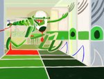 abstract_art anthro blood bodily_fluids graphic_design male male/male running solo cagorical alligator alligatorid crocodilian reptile scalie hi_res