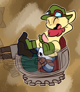 anthro balls boots clothed clothing duo erection facesitting footwear genitals hat headgear headwear machine male masturbation penile penile_masturbation penis shoes sitting sitting_on_another small_penis tapering_penis thefablednekos league_of_legends riot_games tencent rumble_(lol) teemo_(lol) mammal robot yordle 2017 dated digital_media_(artwork) hi_res