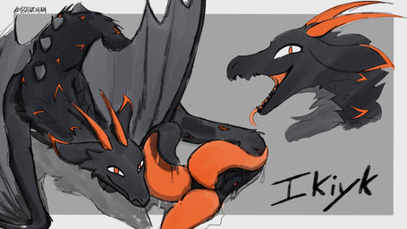 ambiguous_gender bodily_fluids dark_body dark_fur devilish_grin drooling feral fur hungry looking_at_viewer looking_pleasured membrane_(anatomy) membranous_wings mouth_shot open_mouth orange_insides saliva smile sneaky solo tail tail_mouth text tongue tongue_out unusual_anatomy unusual_tail wings poundbandana european_mythology mythology dragon mythological_creature mythological_scalie scalie western_dragon wyvern 16:9 digital_media_(artwork) hi_res widescreen