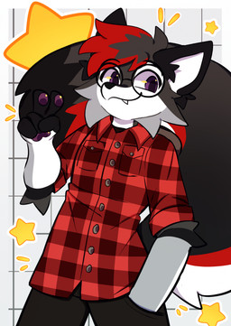 4_fingers anthro big_tail bottomwear cheek_tuft clothing cute_fangs eyewear facial_tuft fangs fingers gesture glasses hand_gesture huge_tail male pants pawpads purple_eyes purple_pawpads round_glasses smile solo tail teeth topwear tuft v_sign wearing_glasses appliei canid canine mammal colored colored_sketch digital_drawing_(artwork) digital_media_(artwork) hi_res portrait sketch three-quarter_portrait