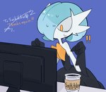 beverage coffee computer electronics femboy male shocked solo zandoku_beni nintendo pokemon saikikku generation_6_pokemon humanoid mega_evolution mega_gardevoir pokemon_(species) shiny_pokemon hi_res reaction_image