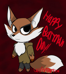 anthro biped black_nose cheek_tuft chest_tuft chibi clothed clothing dipstick_tail facial_tuft fluffy fluffy_tail fur male markings multicolored_body multicolored_fur orange_body orange_fur red_background red_text simple_background solo standing tail tail_markings text tuft two_tone_body two_tone_fur white_body white_fur white_inner_ear datathefiox5 batman_(series) dc_comics david_(batman) canid canine fox mammal 2016 full-length_portrait portrait signature