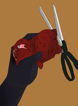 abuse animal_abuse animal_genitalia balls black_clothing black_gloves black_handwear bodily_fluids brown_background clothing crying duo feral genitals gloves gore handwear lifting_another male monotone_background mostly_offscreen_character mutilation neonate open_mouth pained_expression quadruped saliva scissors sheath simple_background size_difference solo_focus tears torture wet wet_body young young_feral young_male alice_621 fluffy_pony fluffy_pony_(species) human mammal 2026 digital_drawing_(artwork) digital_media_(artwork) shaded soft_shading story story_in_description
