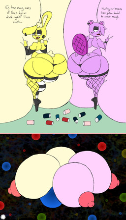 alternative_fashion anthro armwear astronomical_hyper beverage_can big_breasts big_butt bottom_heavy bracelet breast_expansion breast_squish breasts bubble_butt buckteeth butt choker clothing cosmic_background curvy_figure dialogue duo ear_piercing ear_ring elbow_gloves erect_nipples expansion eye_contact eyelashes female femboy fishnet_clothing fishnet_legwear fishnet_thigh_highs footwear freckled_butt freckled_face freckles fur gloves goth half-closed_eyes hand_on_breast handwear head_tuft heart_nose heart_symbol huge_breasts hyper hyper_breasts jewelry legwear logo looking_at_another macro narrowed_eyes necklace nipples one_eye_obstructed piercing pink_body pink_fur raised_tail ring_piercing shoes small_waist socks spiked_bracelet spikes squish tail teeth text thick_thighs thigh_highs thigh_socks thong tuft underwear wide_hips yellow_body yellow_fur thatdawgmurray happy_tree_friends cuddles_(htf) toothy_(htf) beaver lagomorph leporid mammal rabbit rodent absurd_res aliasing artist_logo artist_name digital_media_(artwork) english_text hi_res signature busty_boy_(lore) male_(lore)