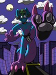 anthro city claws clothing collar feet horn jockstrap macro male moon sky solo street toe_claws underwear marquis2007 koizumi_kobold kobold scalie hi_res