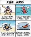 4_panel_comic anthro baseball_bat bat_(object) beach clothing copyright_symbol eyewear furniture hat headgear headwear humor pun sea seaside sleeping sofa sunglasses symbol text water mark_parisi off_the_mark ant arthropod bed_bug cricket hymenopteran insect orthopterid 2022 5:6 english_text