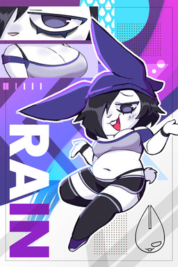 anthro beanie black_hair bottomwear breasts clothing female hair hat headgear headwear legwear looking_at_viewer shorts shortstack simple_background slightly_chubby smile solo stockings tail tired_eyes white_body kunesco rain_(kunesco) lagomorph leporid mammal rabbit 2025 digital_media_(artwork) hi_res