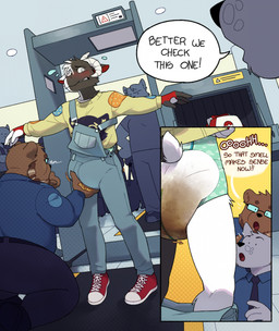 anthro backpack beard biped black_body black_fur black_nose blue_clothing blush bodily_fluids brown_beard brown_body brown_facial_hair brown_fur clothed clothing detailed_background dialogue diaper eyewear facial_hair feces footwear fur genital_fluids glasses grey_body grey_fur horn humiliation kneeling male necktie open_mouth overalls pokeball_symbol public public_humiliation red_body red_clothing red_footwear red_fur red_shoes red_sneakers security shoes sneakers soiled_diaper soiling speech_bubble text two_tone_face unclean_diaper urine used_diaper wearing_diaper wet_diaper wetness_indicator white_body white_fur amomon bear bovid canid canine caprine goat mammal 2025 digital_media_(artwork) english_text hi_res