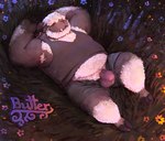 anthro armpit_hair ball_fur ball_tuft balls beard belly_hair body_hair bottomwear chest_hair chest_tuft clothing cloven_hooves eyes_closed facial_hair fangs flower genitals grass hair hooves horn leg_hair male name_drop overweight penis plant shirt shorts slightly_chubby solo teeth topwear tuft white_hair bezdomny bovid caprine mammal sheep absurd_res hi_res