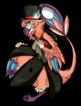 ambiguous_gender anthro beak big_tail clothing digitigrade feathers hat headgear headwear jagged_mouth looking_at_viewer smile solo tail teeth toothed_beak top_hat booou priley avian nevrean alpha_channel