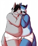 anthro duo eye_contact hand_holding interlocked_fingers looking_at_another male male/male overweight tail kronexfire canid canine mammal