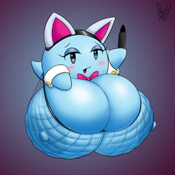 areola big_breasts blue_areola blue_body blue_nipples blush bow_tie breasts clothing cuff_links fake_cat_ears fake_ears female fishnet_clothing fishnet_topwear huge_breasts hyper hyper_breasts looking_at_viewer marker nipples open_mouth solo topwear supermoonshroom mario_bros nintendo paper_mario lahla_(mario) boo_(mario) ghost spirit 1:1 hi_res
