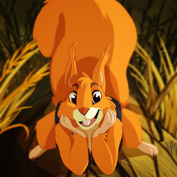 3_fingers 3_toes ambiguous_feral ambiguous_gender arm_support big_tail brown_body buckteeth clothing ear_tuft feet feral fingers hand_on_cheek head_tuft lying on_front open_mouth orange_body plant sploot tail teeth toes tongue topwear tree tuft vest yellow_body kisara_fury mammal rodent sciurid tree_squirrel