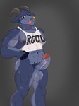 abs anthro balls black_nipples blue_body blue_fur bottomless butt clothed clothing countershade_body countershade_face countershading crop_top crossgender ear_piercing ear_tag erection fingers ftm_crossgender fur genitals hooved_fingers hooves horizontal_pupils horn humanoid_genitalia humanoid_penis male muscular muscular_anthro muscular_male navel nipples pecs penis piercing pubes pupils scut_tail shirt short_tail solo tail text text_on_clothing text_on_shirt text_on_topwear tongue tongue_out topwear vein veiny_penis yellow_eyes bovinedog coffee_stain_studios epic_games fortnite goat_simulator pilgor_(goat_simulator) bovid caprine goat mammal 2022 3:4 hi_res