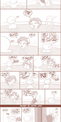 butt clothed clothing dialogue duo ellipsis exclamation_point eyes_closed female feral hair hot_tub humor male mature_female question_mark short_hair swimwear text water wet shoutingisfun dragon_ball hasbro my_little_pony anon fan_character king_kai earth_pony equid equine horse human mammal pony 2016 absurd_res comic crossover english_text hi_res monochrome