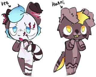anthro duo female fur gore male male/female multicolored_body multicolored_fur stripes wounded young venus_can't_read hunni_(venus_can't_read) venus_(venus_can't_read) canid canine canis domestic_dog mammal 5:4 low_res sibling_(lore)