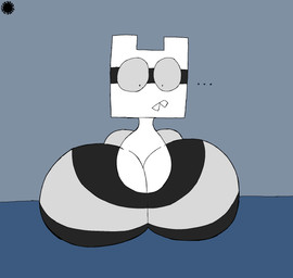 anthro big_breasts breasts clothing ellipsis eyewear fangs female goggles huge_breasts logo looking_at_breasts looking_at_own_breasts looking_at_self not_furry pattern_clothing pattern_shirt pattern_topwear shirt solo spherical_breasts striped_clothing striped_shirt striped_topwear stripes teeth text topwear white_body thatdawgmurray melrone_(thatdawgmurray) humanoid unknown_species aliasing artist_logo artist_name digital_media_(artwork) hi_res signature