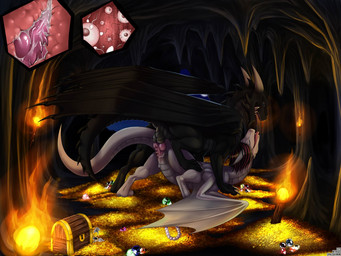 animal_genitalia animal_penis anus backsack balls black_body black_scales bodily_fluids clitoris coin cum cum_in_vagina cum_inside detailed_background duo ejaculation erection eyes_closed female female_penetrated feral feral_on_feral from_behind_position genital_fluids genitals gold_(metal) gold_coin hair hoard horn impregnation internal jewelry knot knotting leaking_cum looking_pleasured male male/female male_penetrating male_penetrating_female membrane_(anatomy) membranous_wings mounting multiple_ova ovum penetration penile penile_penetration penile_spines penis penis_in_vagina perineum scales sex sperm_cell spiked_penis spikes spikes_(anatomy) step_pose step_position tail torch treasure vaginal vaginal_knotting vaginal_penetration vulva white_body white_scales wings nitrods mythology dragon mythological_creature mythological_scalie scalie 4:3