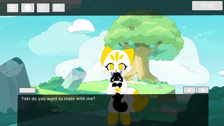 :3 accessory anthro blush blush_lines bow_(feature) bow_ribbon brown_eyes cheek_tuft circle_eyebrows dipstick_tail duo eyebrows eyelashes facial_tuft feet female feral fingers fluffy fluffy_tail fur gloves_(marking) hair_accessory hair_bow hair_ribbon head_tuft holding_another leg_markings markings pawpads pink_pawpads pointy_ears prick_ears ribbons simple_background smile socks_(marking) tail tail_markings tan_body tan_fur text toes tuft white_body white_fur yellow_eyes yellow_markings young fox_the_time tristan_hensley canid canine fox mammal english_text flat_colors