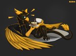 beak black_body black_feathers black_fur cake dessert ears_up feathers feral food fur male paws solo tail wings yellow_body yellow_feathers blen4k mythology avian gryphon mythological_avian mythological_creature 2023 hi_res