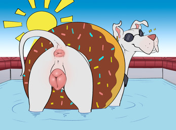 anatomically_correct anatomically_correct_anus anatomically_correct_genitalia anatomically_correct_vulva animal_genitalia animal_vulva anus black_collar butt canine_genitalia canine_vulva collar doughnut_float ear_piercing ear_ring eyewear female feral genitals in_heat looking_at_viewer monotone_anus monotone_genitals partially_submerged perineum piercing pink_anus pink_nose pink_vulva plump_labia pool_float presenting presenting_anus presenting_hindquarters presenting_vulva ring_piercing solo sun sunglasses swimming_pool vulva water white_perineum y_anus halbean april_(psy101) canid canine canis domestic_dog great_dane mammal mastiff molosser 2022 digital_media_(artwork) hi_res