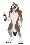 4_toes 5_fingers anthro beverage black_lips black_nose black_pawpads black_sclera bottle brown_body brown_fur bullet_necklace cheek_tuft chest_tuft claws container crotch_tuft digitigrade dipstick_tail drink_bottle facial_tuft featureless_crotch feet finger_claws fingers fluffy fluffy_fur fluffy_tail food fur grey_body grey_fur happy holding_bottle holding_container holding_object inner_ear_fluff jewelry lips looking_at_viewer male mane markings multicolored_body multicolored_fur muscular muscular_anthro muscular_male neck_tuft necklace necklace_only nude open_mouth pawpads paws simple_background smile soda soda_bottle soft_drink solo standing tail tail_markings teeth toe_claws toes tongue tuft white_background white_body white_claws white_fur yellow_eyes skullsbesan dr_pepper mythology werewolf_tale alex_stryker canid canine mammal mythological_canine mythological_creature werecanid werecanine werecreature werewolf 2022 absurd_res hi_res smaller_version_at_source