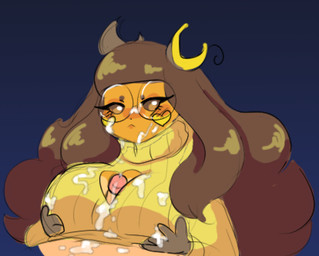 anthro bodily_fluids breast_play breasts cum cum_on_face duo eyewear female genital_fluids glasses male male/female raimal_(hsweetfeather) round_glasses sex titfuck hsweetfeather nintendo pokemon generation_1_pokemon pokemon_(species) raichu